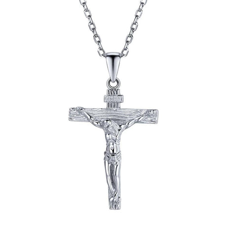 Lustrous Sterling Silver Catholic Crucifix Pendant Necklace