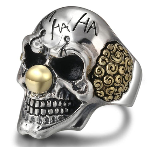 Gold-Plated Sterling Silver Laughing Crown Skull Ring