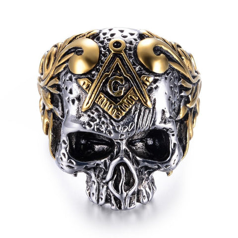 Freemasonry Gold & Silver Stainless Skull Ring