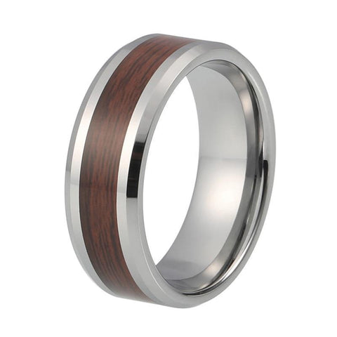 Silver-Tone Fine Grain Tungsten Inlay Carbide Wedding Ring