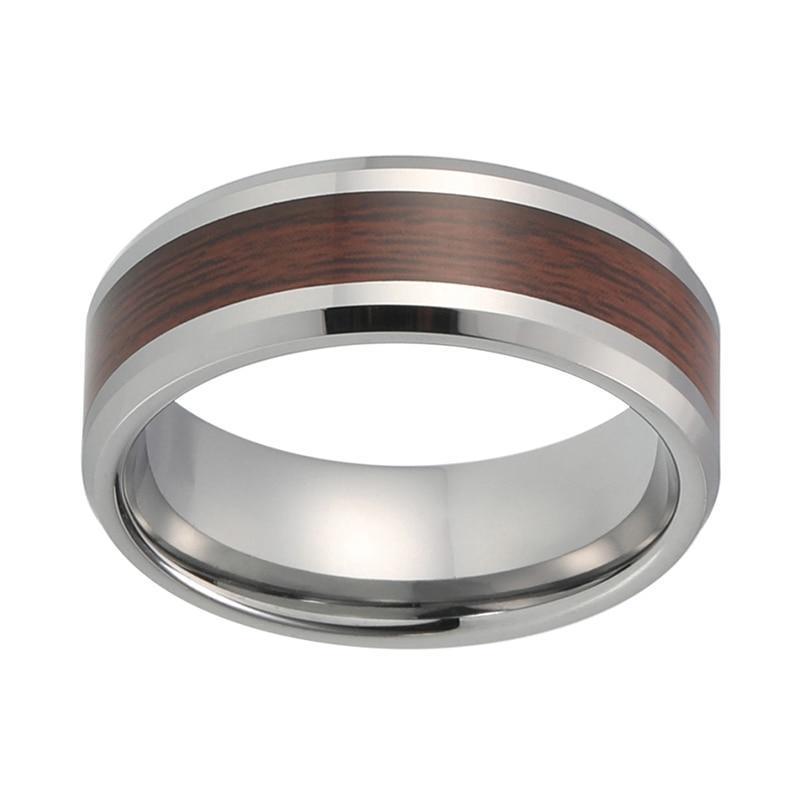 8mm Him and Her Beveled Edges Wood Inlay Tungsten Wedding Rings