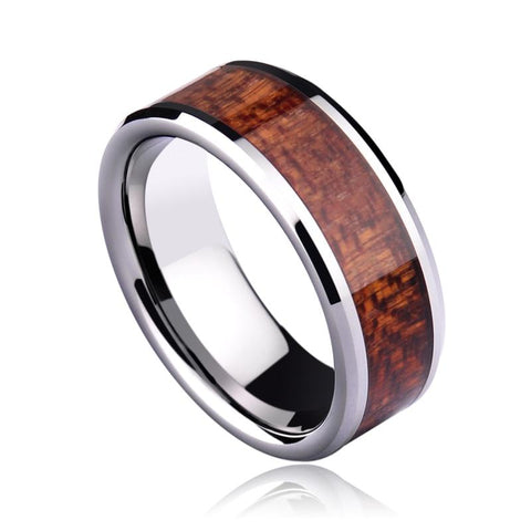 Laminated Koa Wood Tungsten Carbide Wedding Ring