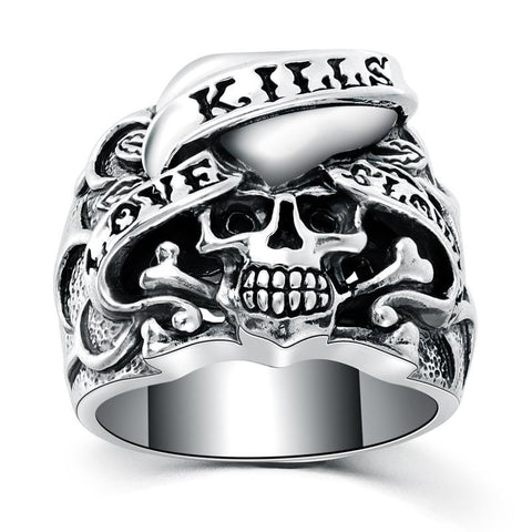 Sterling silver Love Cross Bone skull Ring