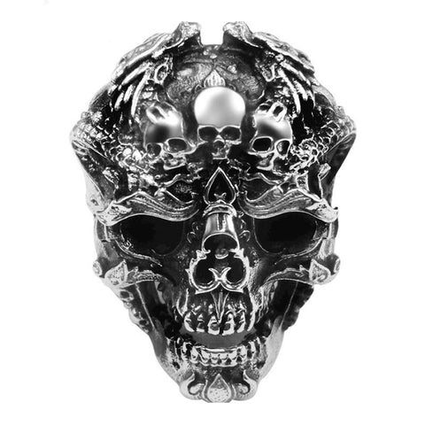Oxidized Sterling Silver Multiple Skull Open Ring