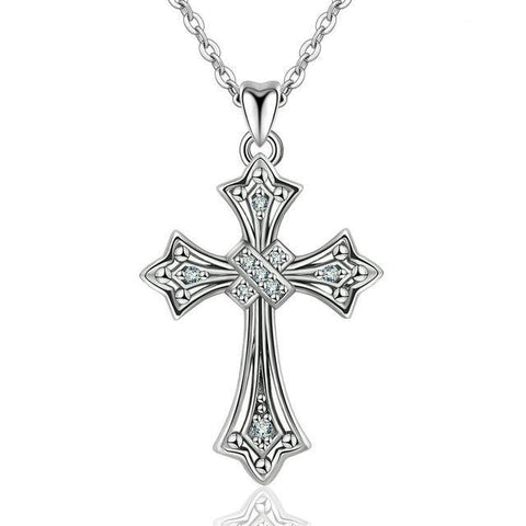Traditional Sterling Silver Paved CZ Patonce Cross Pendant Necklace