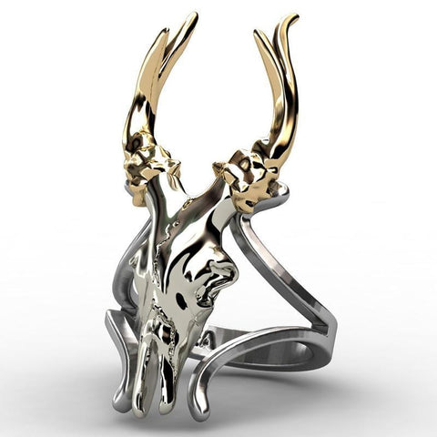 Fiery Gold & Silver Baphomet Goat Skull Ring