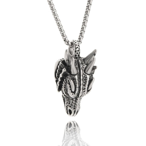 Stainless Steel 3D Dragon Head Pendant Necklace