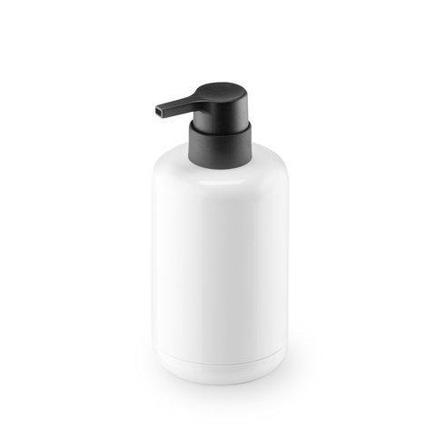 black and white soap dispenser