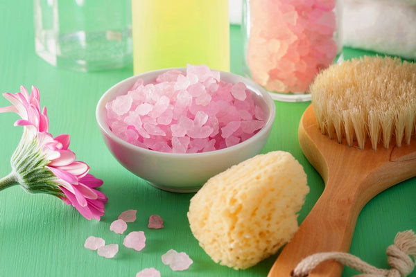 Bath salt, loofah, and body brush