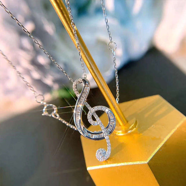 Treble Clef Gifts Treble Clef Jewelry Musical Note Necklace Music Note Jewelry Rhinestone Treble Clef Silver Plated Necklace