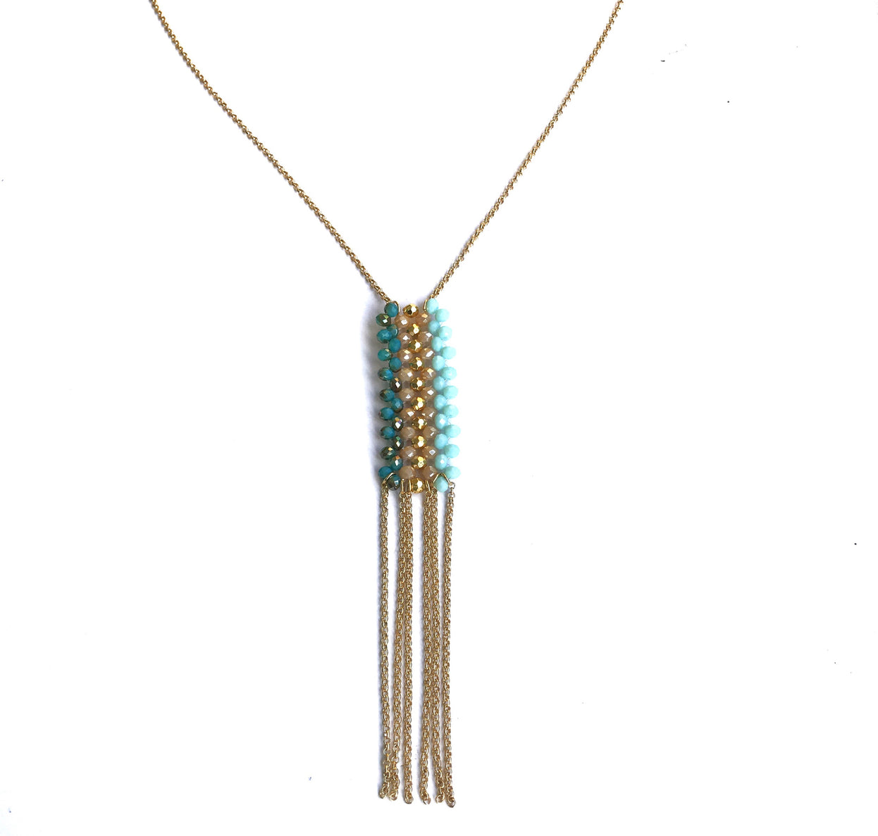 Colar dourado franja trama glam
