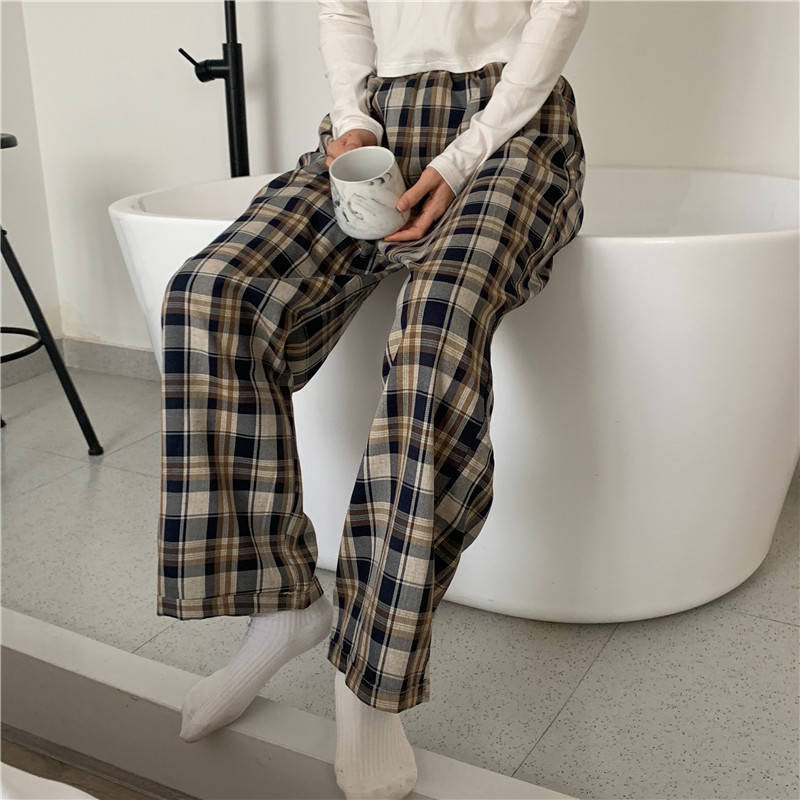 high waisted wide leg plaid pants