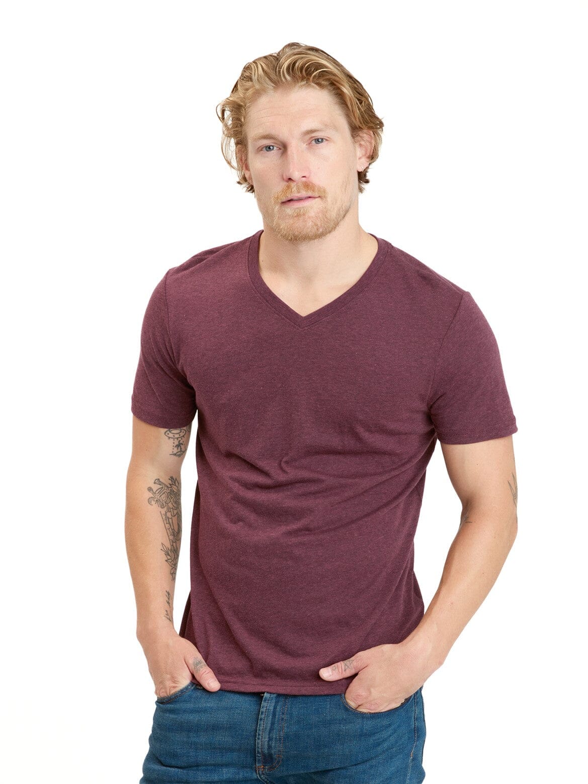 Triblend Short Sleeve V-Neck Tee Mens Tops Tshirt Short Threads 4 Thought 