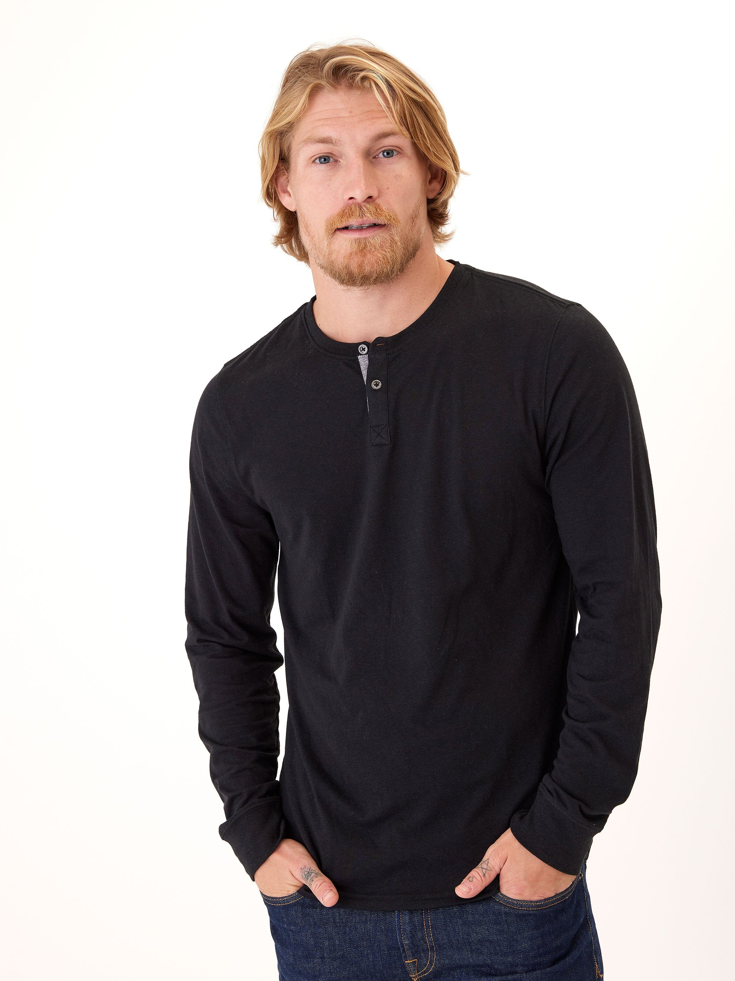 Long Sleeve Triblend 2-Button Henley Mens Tops Tshirt Long Threads 4 Thought 