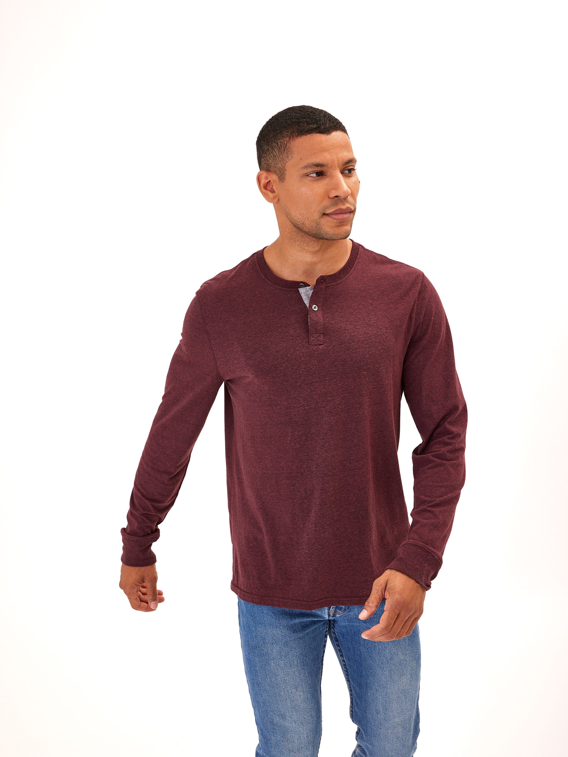 Long Sleeve Triblend 2-Button Henley Mens Tops Tshirt Long Threads 4 Thought 