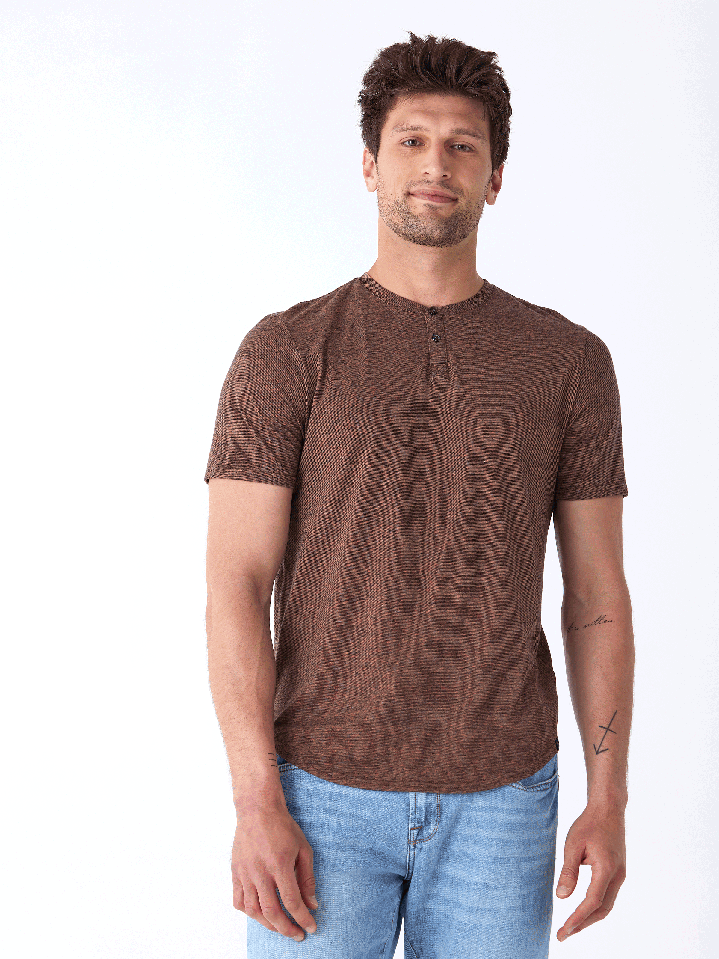 Black Fleck Triblend Henley Mens Tops Tshirt Short Threads 4 Thought 