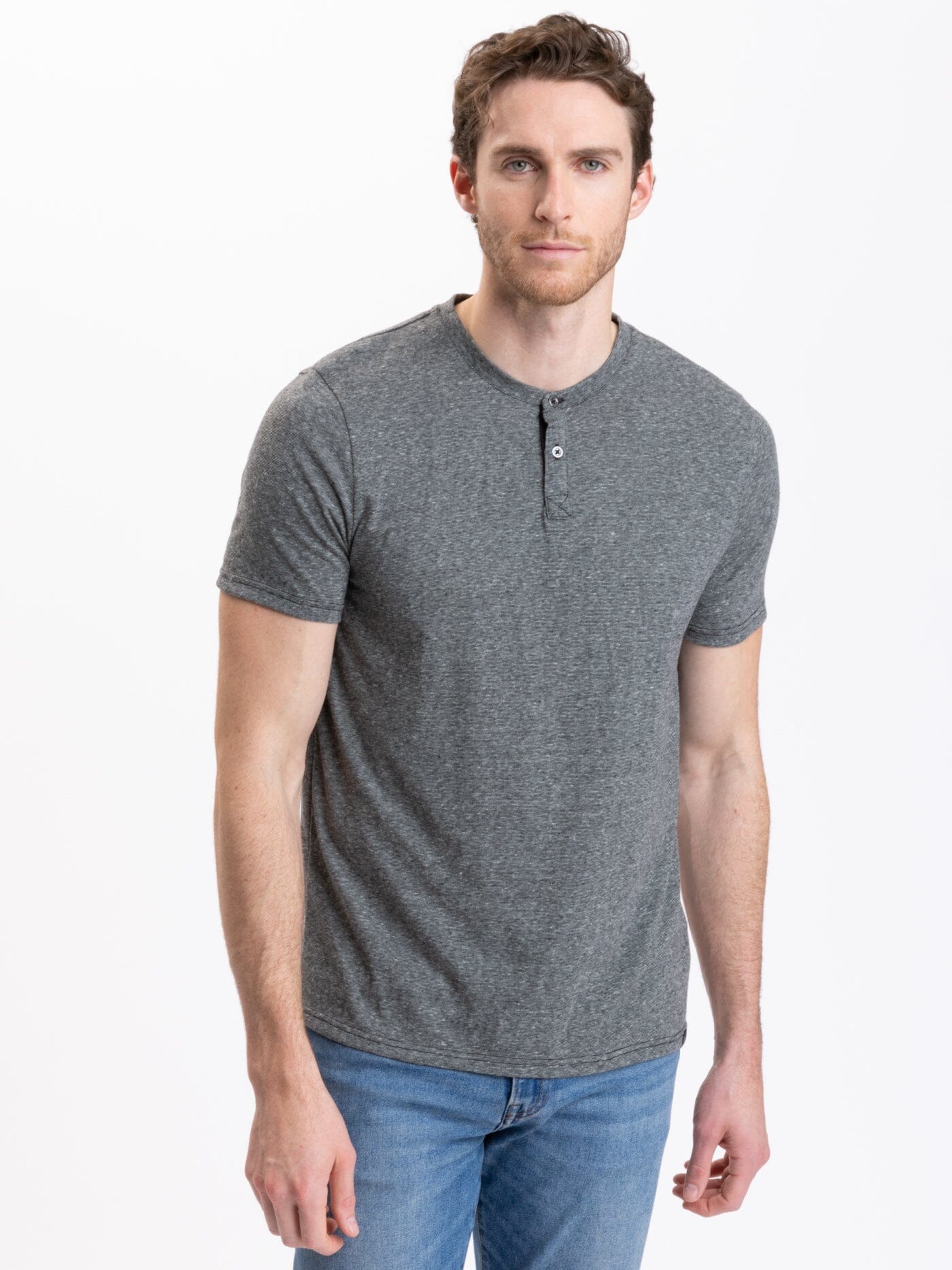 Black Fleck Triblend Henley Mens Tops Tshirt Short Threads 4 Thought 