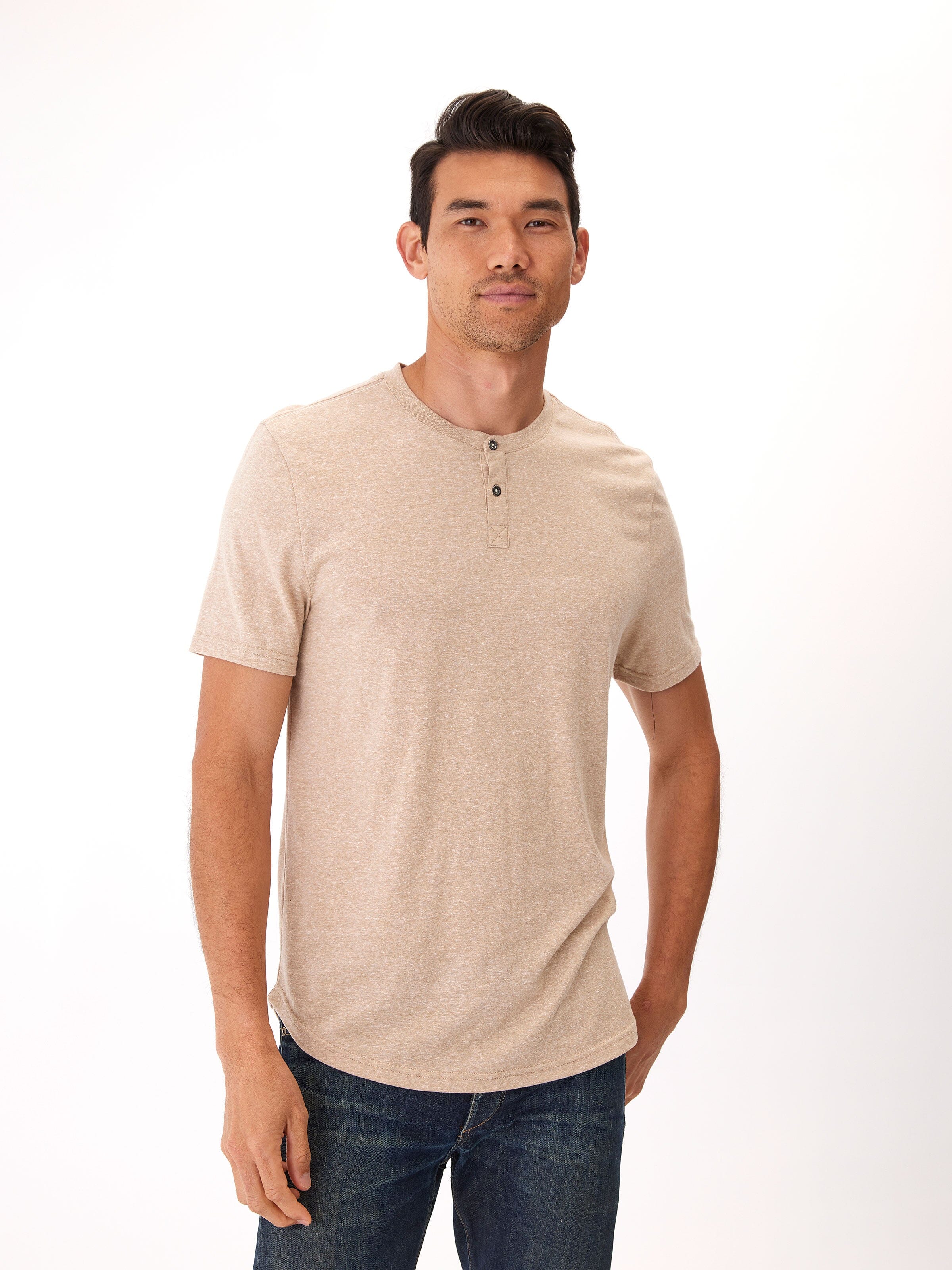 Baseline Triblend 2-Button SS Henley Mens Tops Tshirt Short Threads 4 Thought 