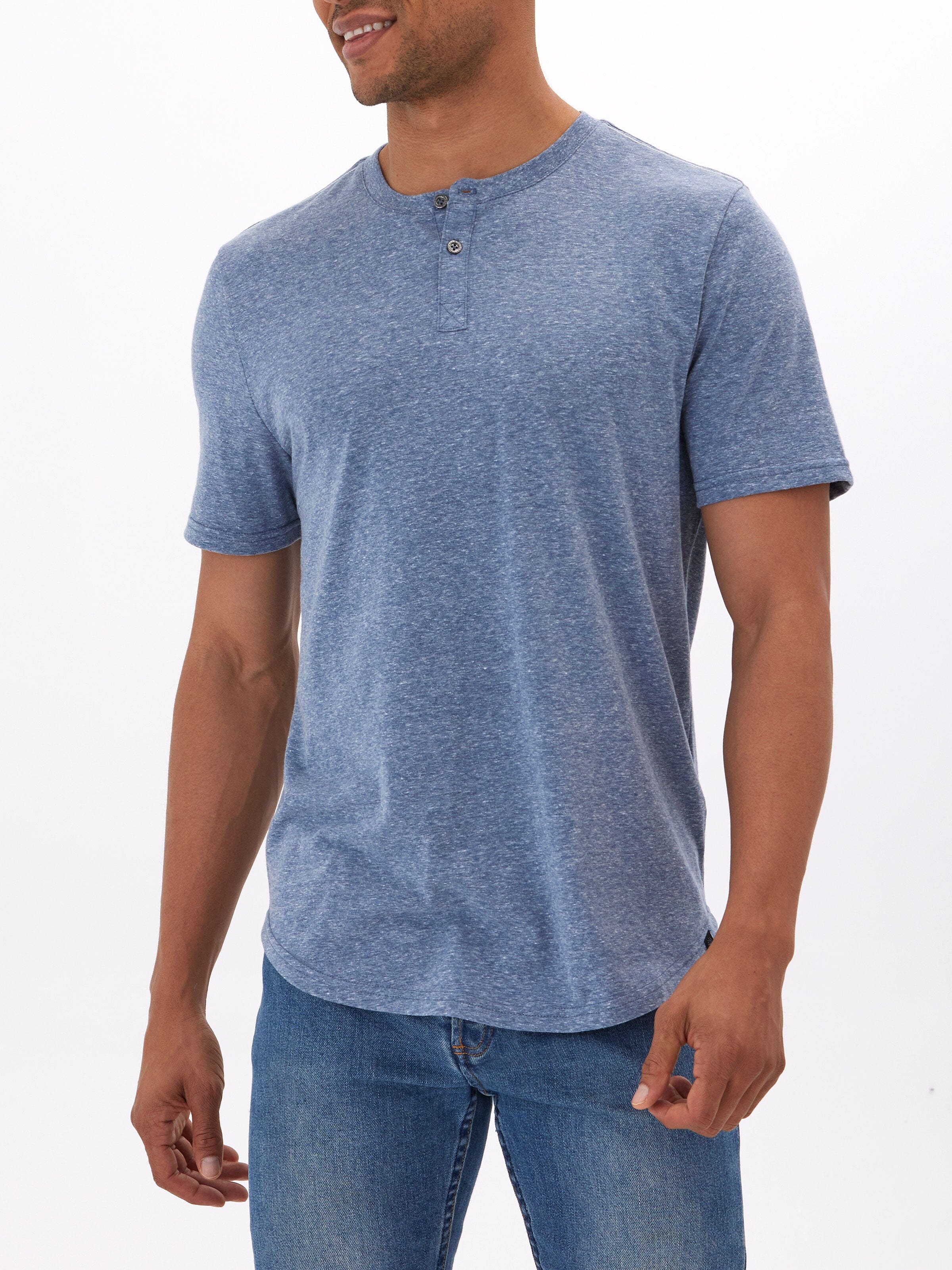 Baseline Triblend 2-Button SS Henley Mens Tops Tshirt Short Threads 4 Thought 