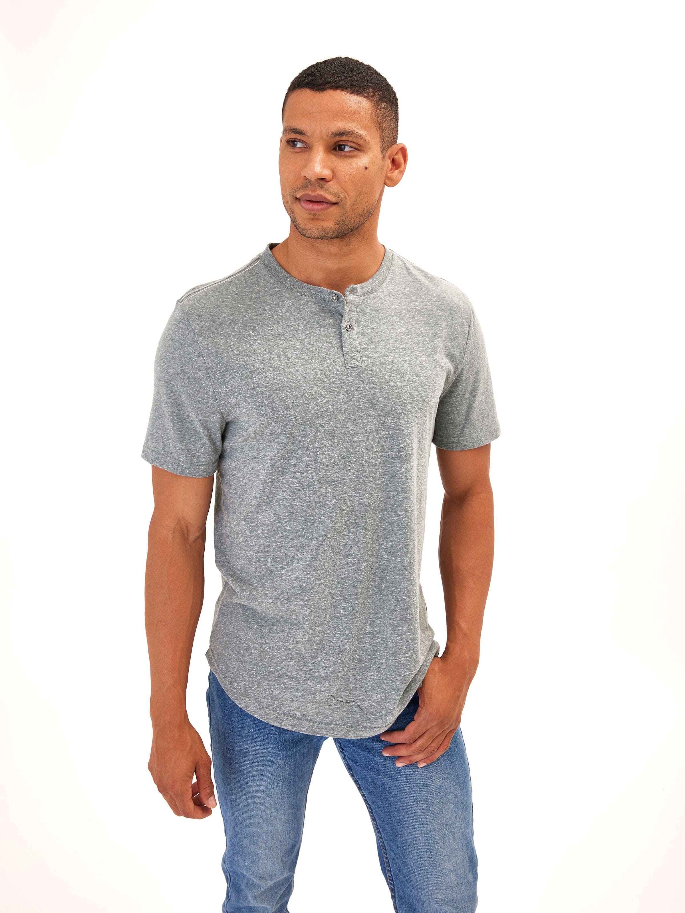 Baseline Triblend 2-Button SS Henley Mens Tops Tshirt Short Threads 4 Thought 