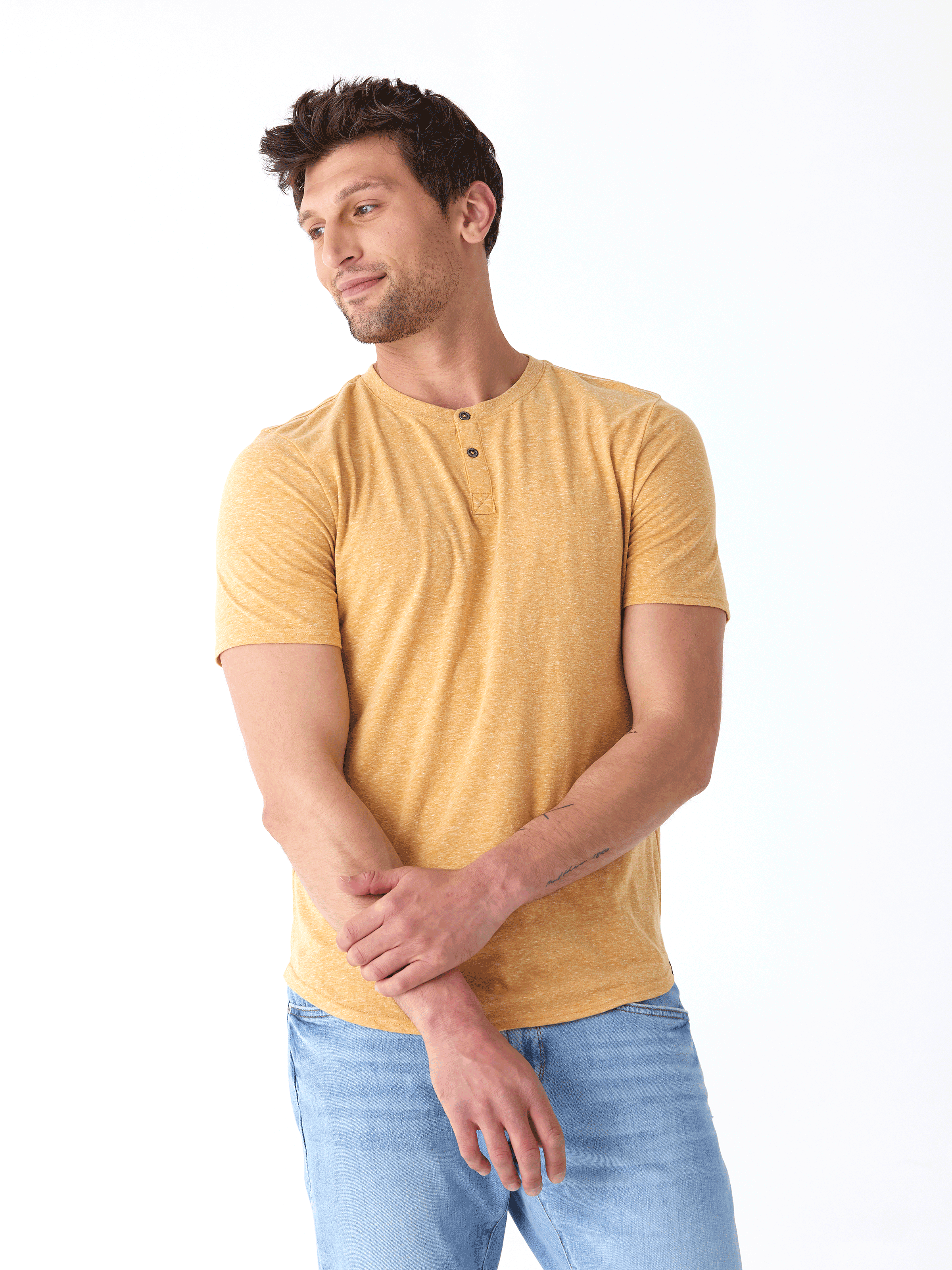 Baseline Triblend 2-Button SS Henley Mens Tops Tshirt Short Threads 4 Thought 