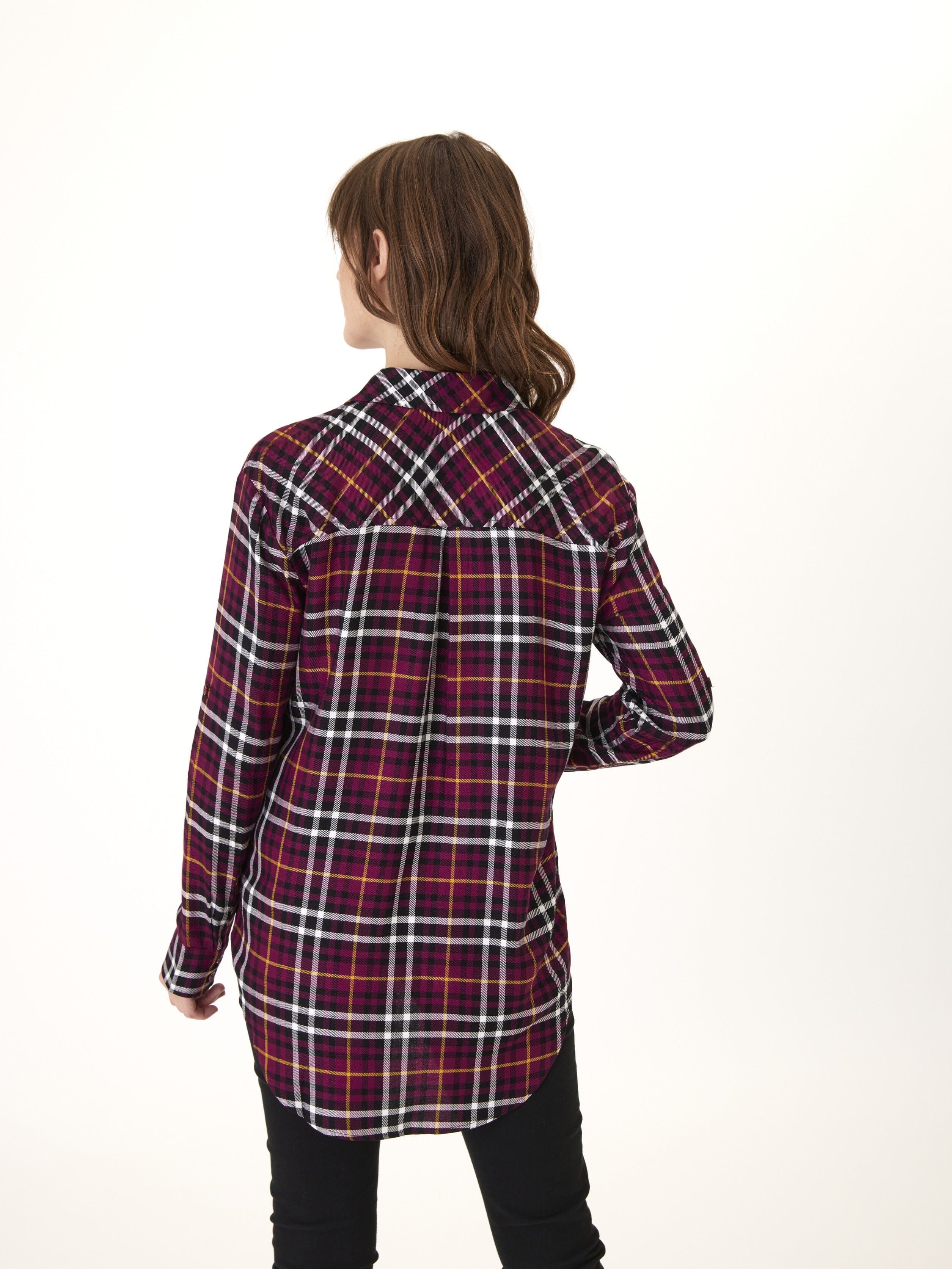 Marlow Woven Button-Up Plaid Shirt Womens Tops Long Threads 4 Thought 