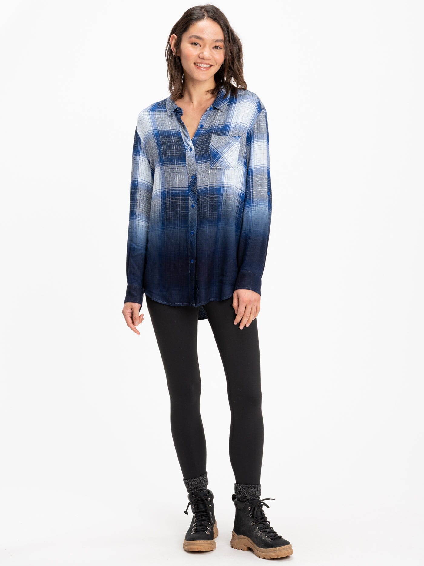 Marlow Woven Button-Up Plaid Shirt Womens Tops Long Threads 4 Thought 