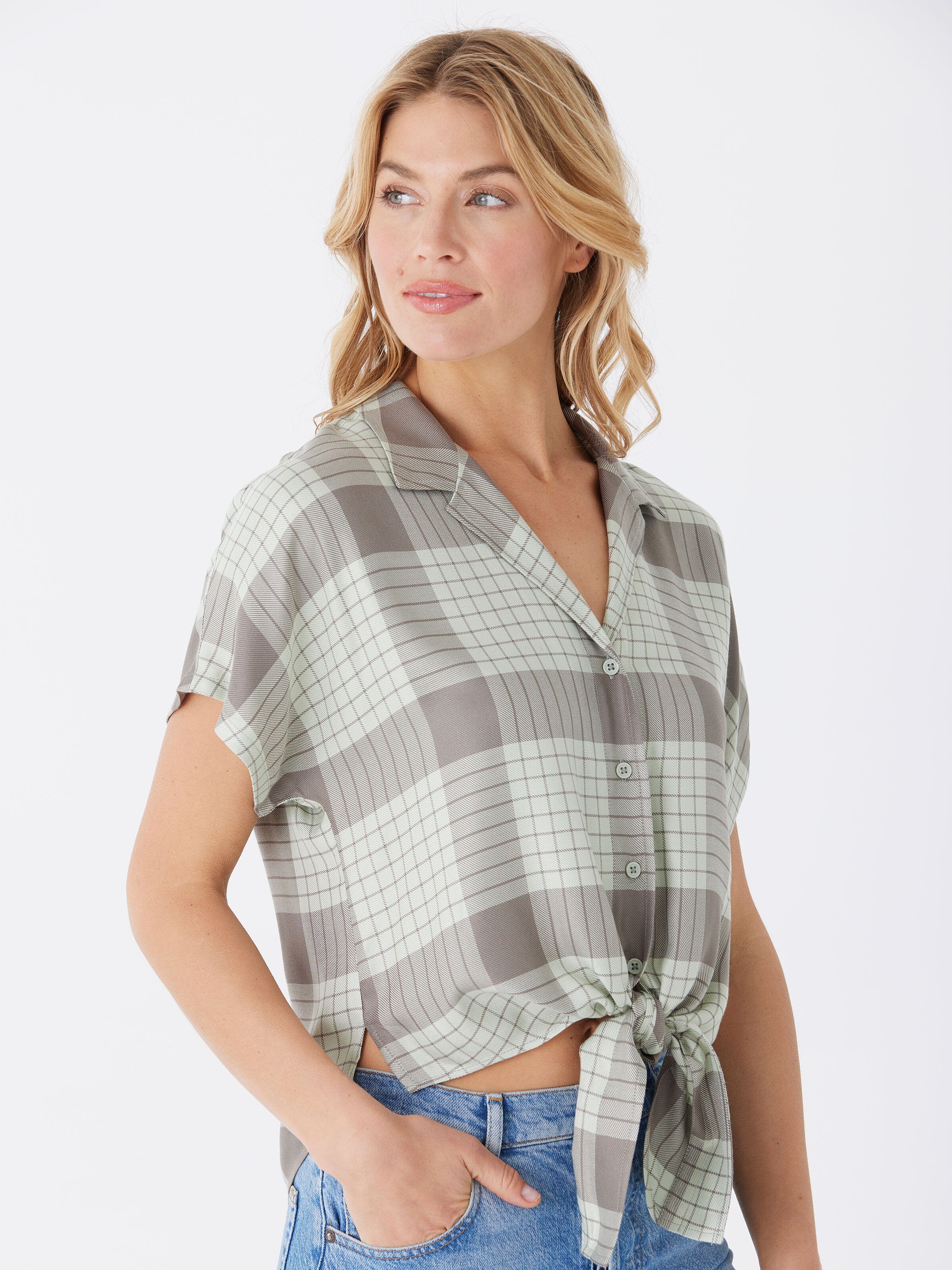 Sheena Woven Button Up Womens Tops Short Threads 4 Thought 