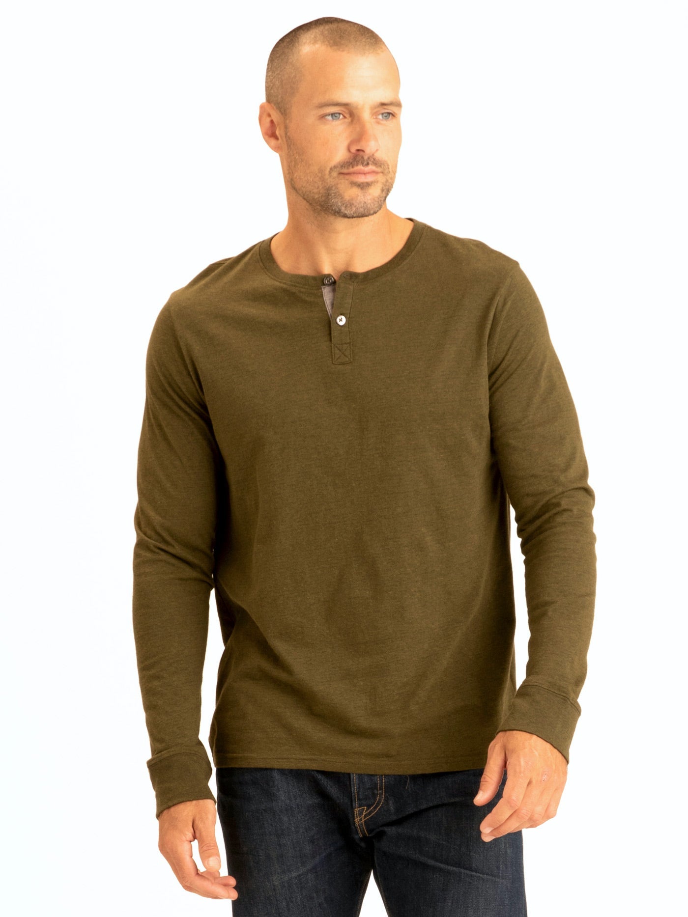 Long Sleeve Triblend 2-Button Henley Mens Tops Tshirt Long Threads 4 Thought 