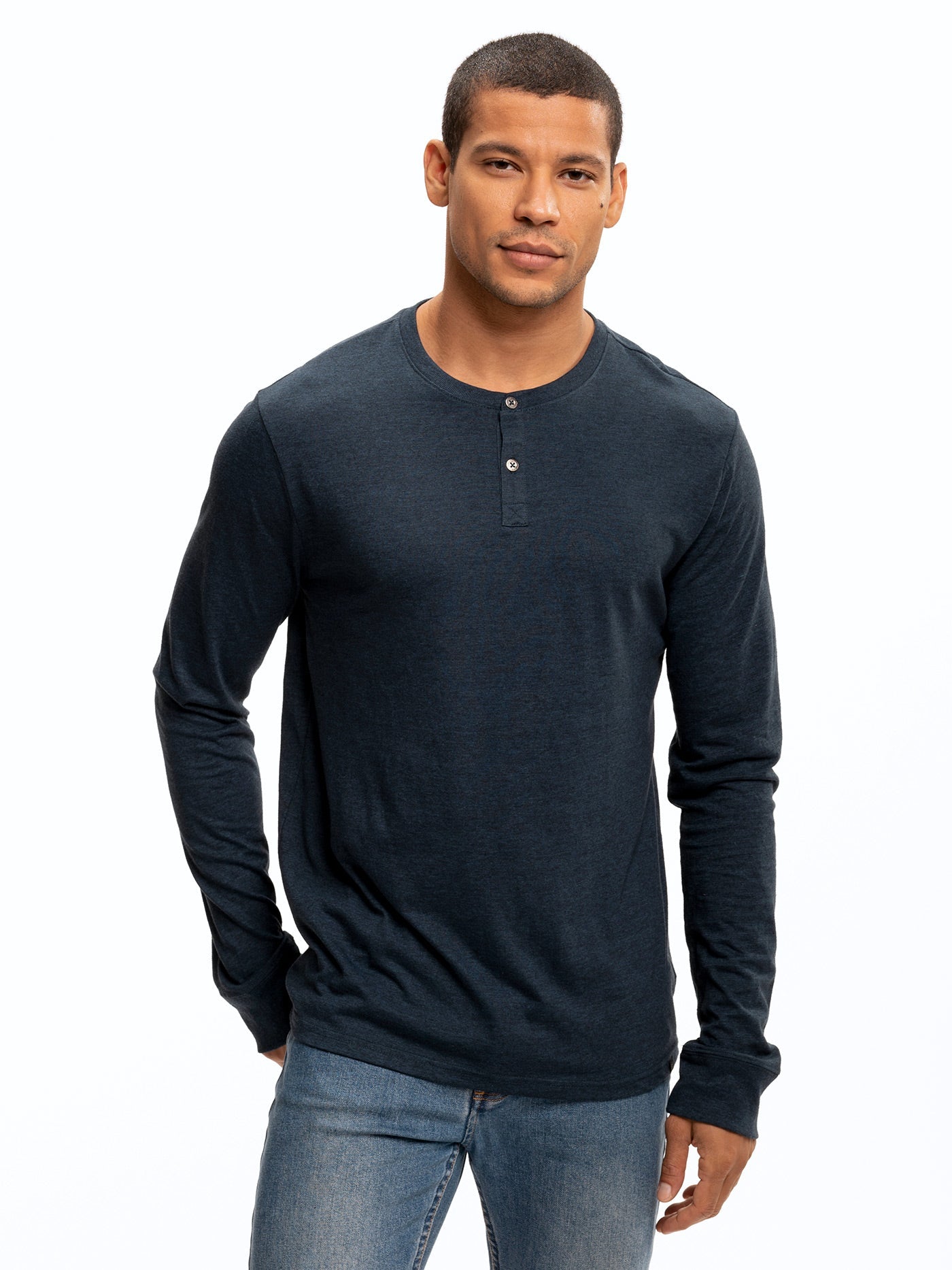 Long Sleeve Triblend 2-Button Henley Mens Tops tshirt Long Threads 4 Thought 