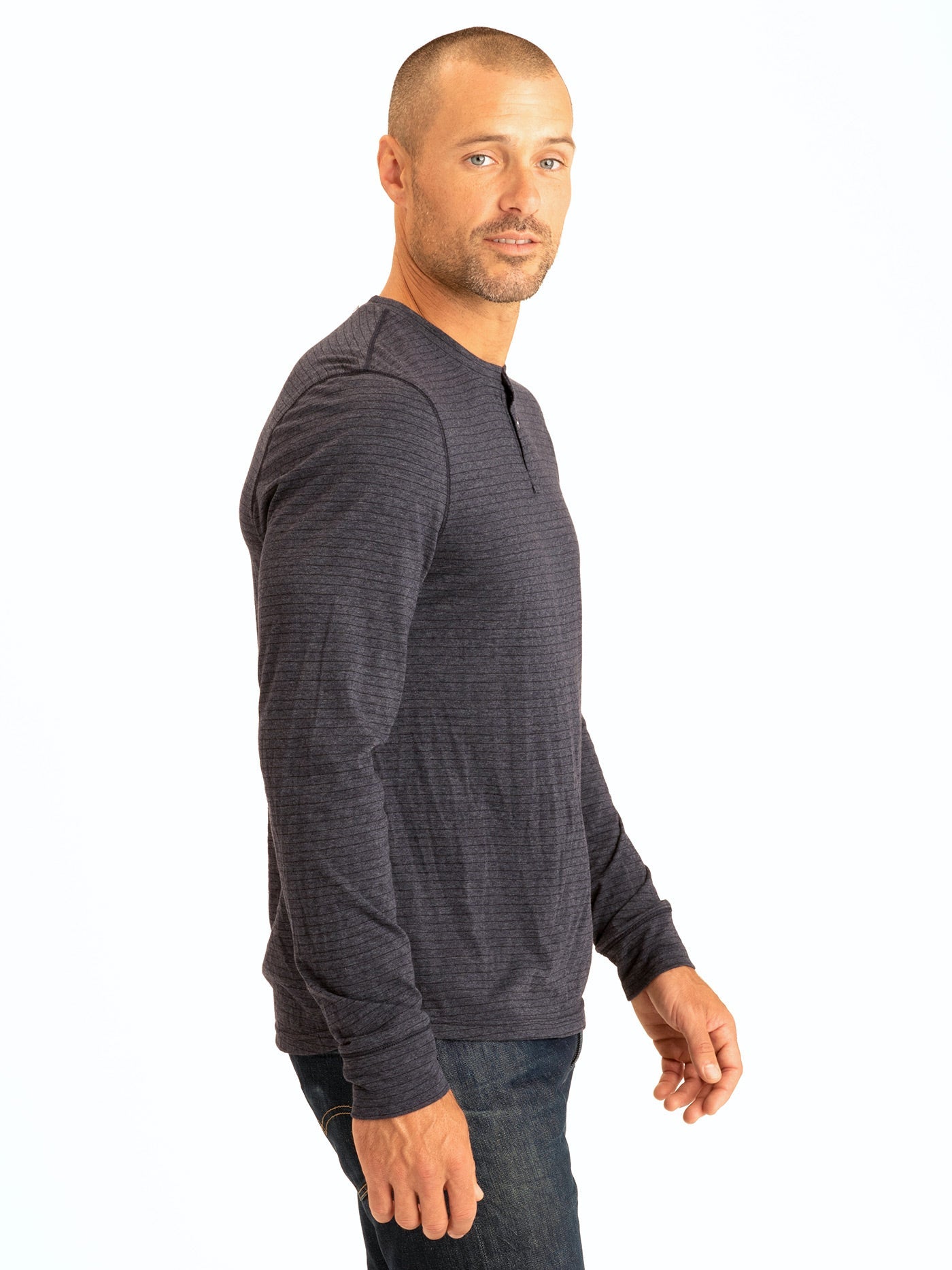 Stripe Triblend Long Sleeve Henley Mens Tops Tshirt Long Threads 4 Thought 