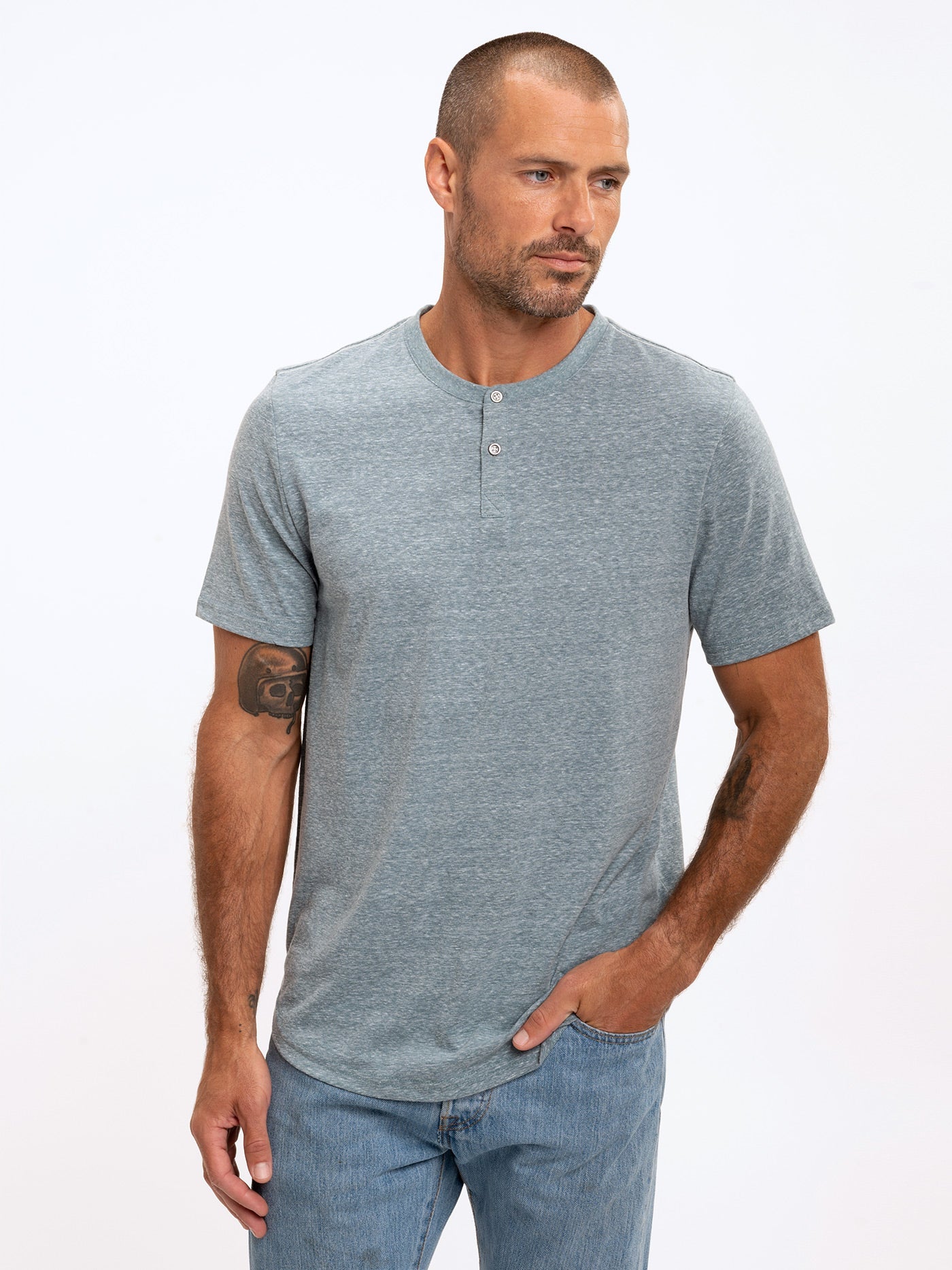 Baseline 2 Button Short Sleeve Henley Mens Tops Tshirt Short Threads 4 Thought 