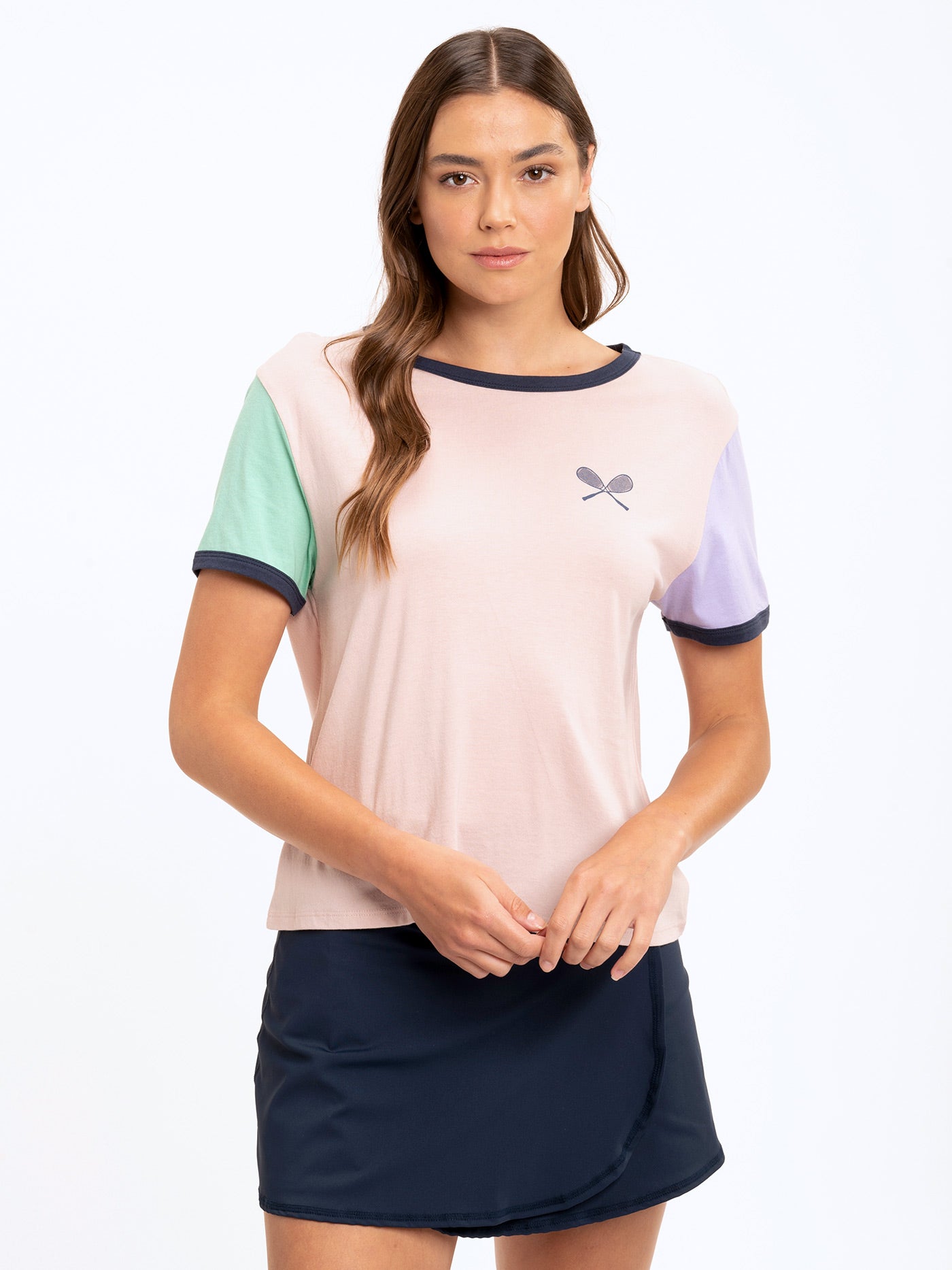 Tennis Graphic Colorblock Tee Womens Tops Short Threads 4 Thought 