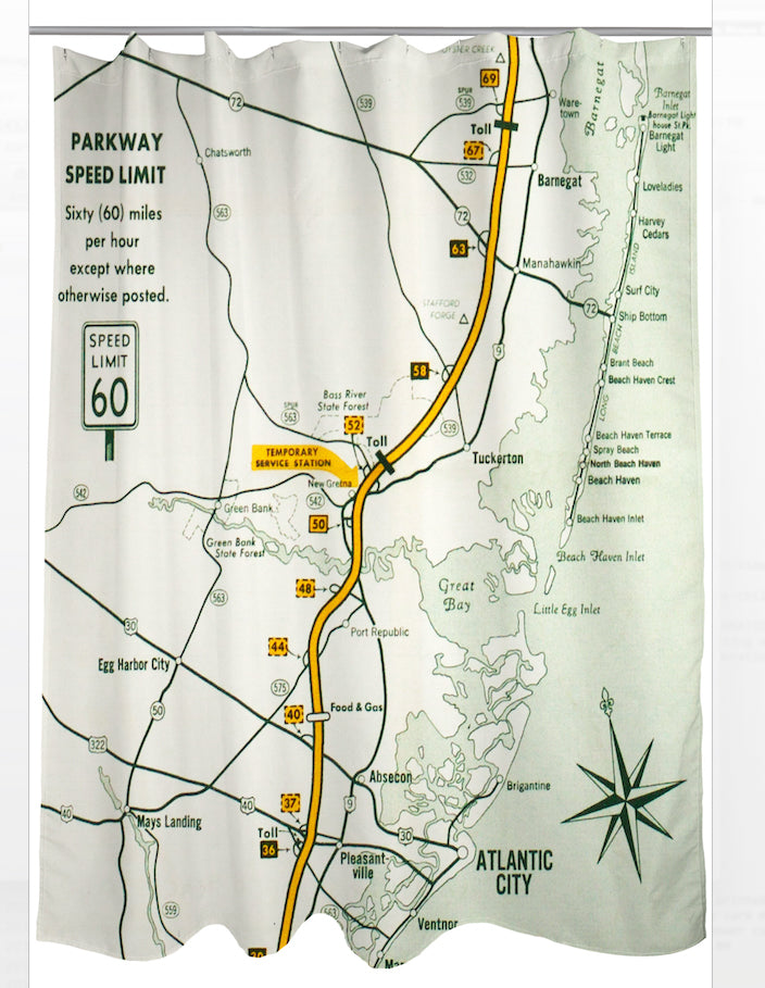 New Jersey Garden State Parkway Retro Map Shower Curtain Transit