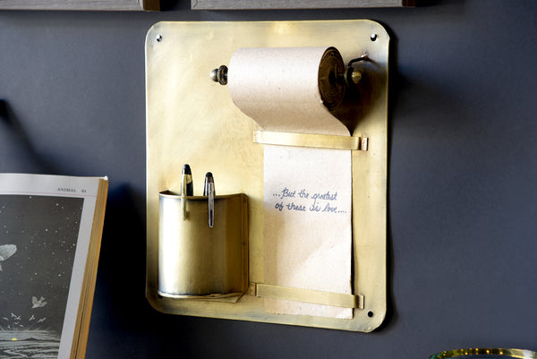 holder pen pencil hanging mount note brass roll aged
