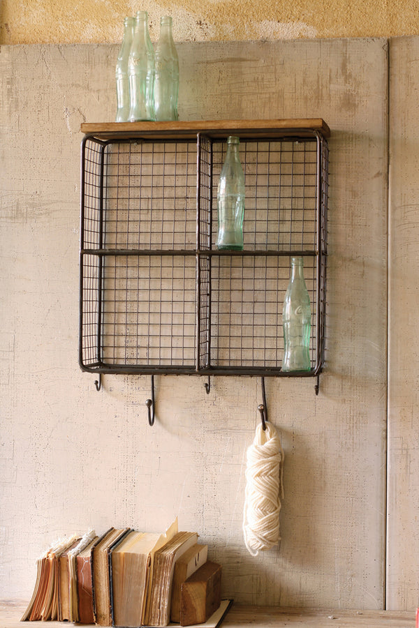 Industrial Modern Cage Wall Shelf With Hooks Woodwaves