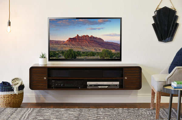 Round Curved Floating TV Stand - Radius - Russet Brown - Woodwaves