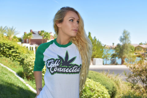 CaliConnected Smoke Shop weed leaf Baseball tee shirt