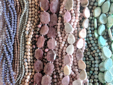 bel monili spring beads, amazonite, kunzite, pearls