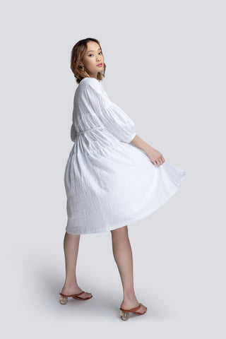 Short White Gathered Dress