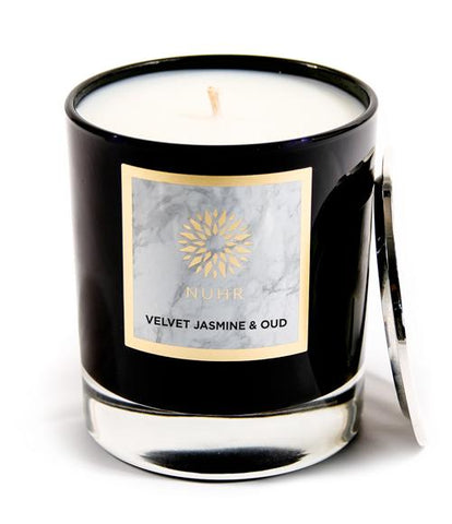 Velvet jasmine Oud Candle (black with silver lid)