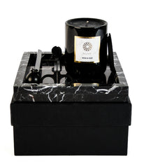 Black luxury marble candle, snuffer, wick trimmer, black marble plate and black gift box