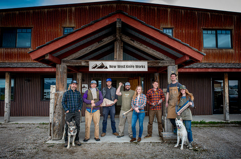 New West KnifeWorks knife makers in front of the Victor, Idaho factory