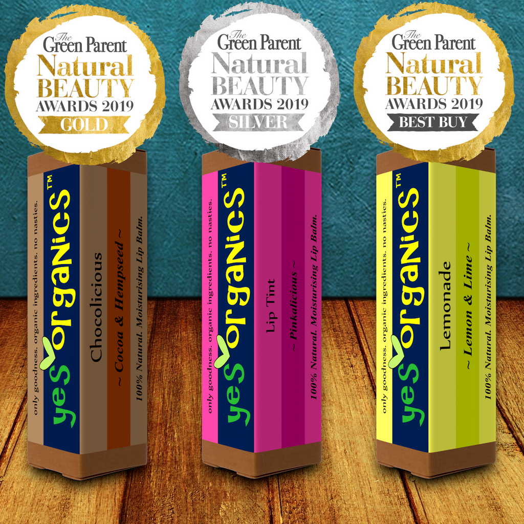 Yes Organics Wins Gold, Silver and Best Buy for their Lip Balms at Green Parent Natural Beauty Awards