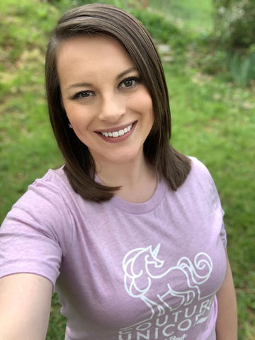 Couture Unicorn owner Rachel Lucas wearing Couture Unicorn's #HereForGood t-shirt made by Big Lick Screen Printing in Roanoke, Virginia.