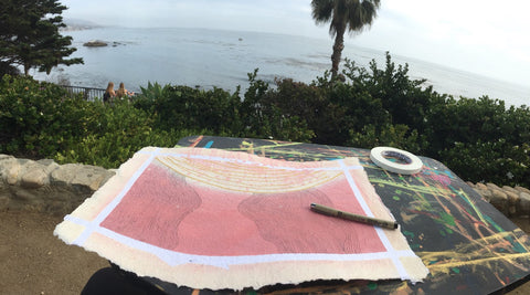 Salina Mendoza (abstract geometric artist) SAM at Laguna Beach Cliffs doing line art