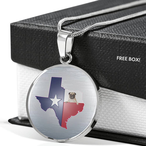 Pug Dog Texas Print Circle Pendant Luxury Necklace-Free Shipping