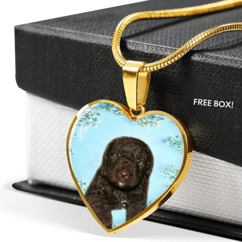 Spanish Water Dog Print Heart Pendant Luxury Necklace-Free Shipping