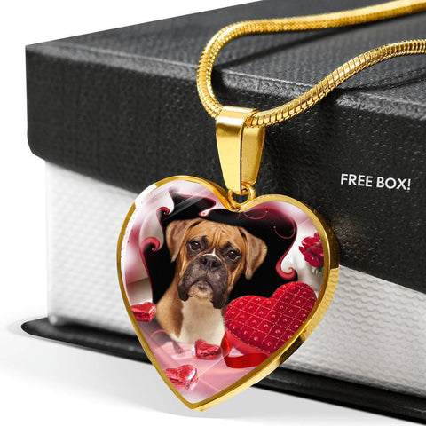 Boxer Dog Print Heart Pendant Luxury Necklace-Free Shipping