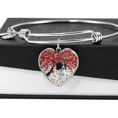 English Springer Spaniel Print Heart Pendant Luxury Bangle-Free Shipping